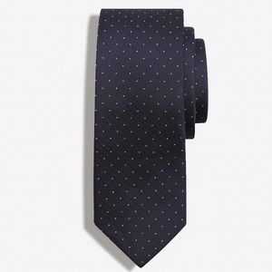 J. Crew Factory Silk Tie in Navy w/ White Pindots